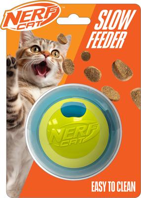 Nerf Cat puzzle feeder ball toy, blue, green and clear, 3.5 inches