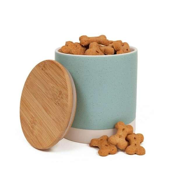 Great&Small Teal Stoneware Jar With Bamboo Lid