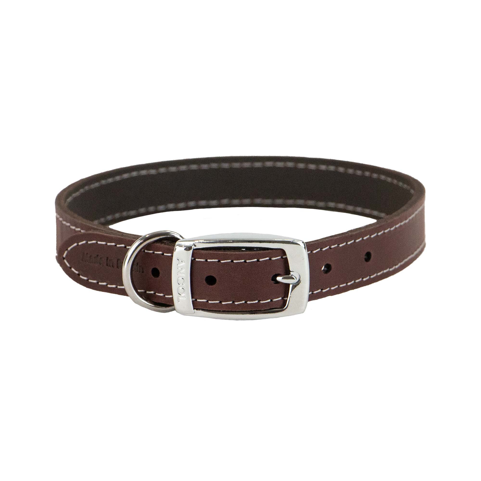 Ancol Heritage oxblood bridle leather dog collar, buckled, with contrast stitching