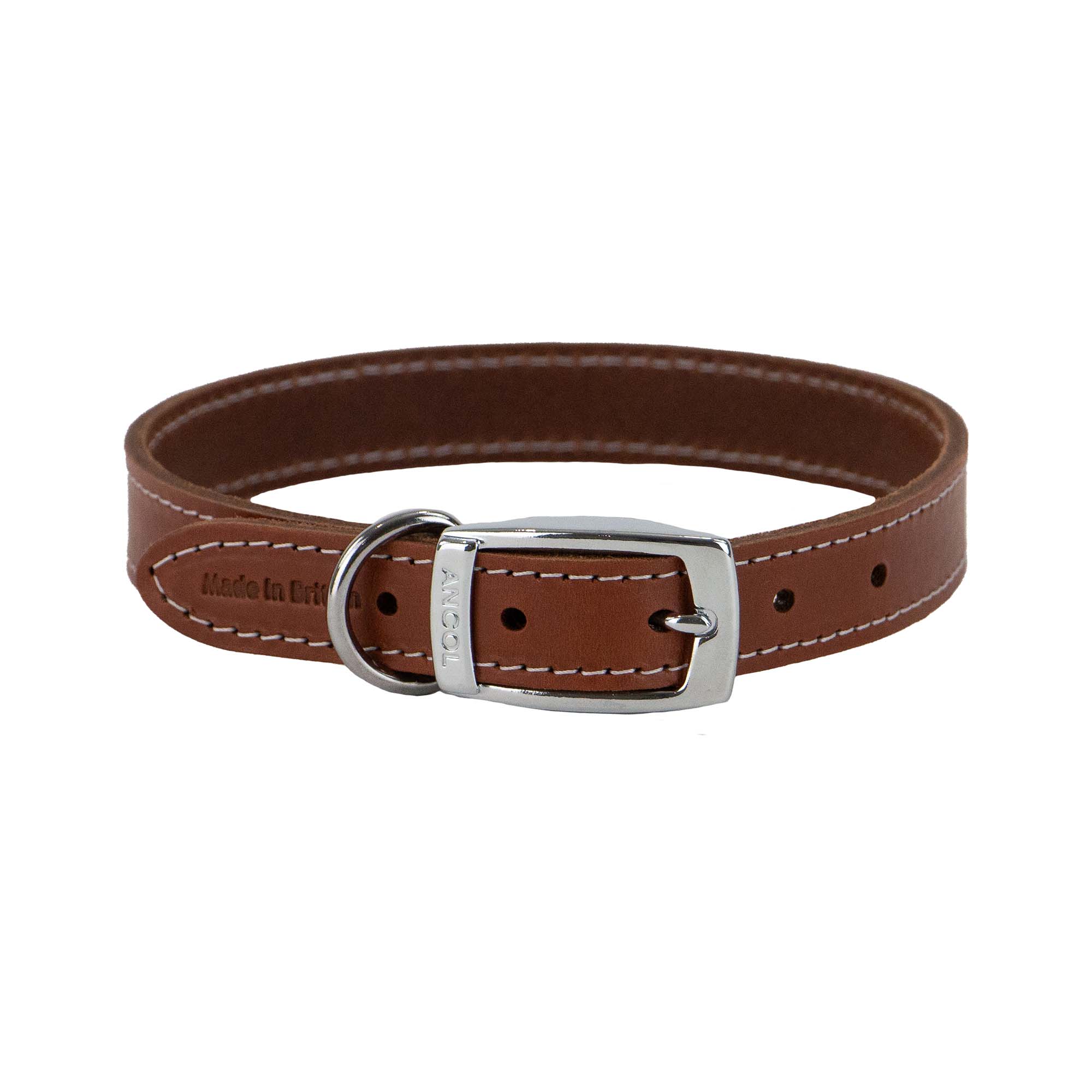 Ancol Heritage tan bridle leather dog collar, buckled, with contrast stitching