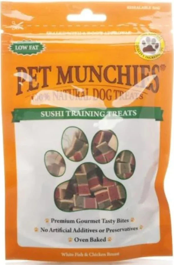 Pet Munchies Sushi Dog Training Treats, Oven Baked Tasty Bites with Natural Real Meat, Low in Fat 50g