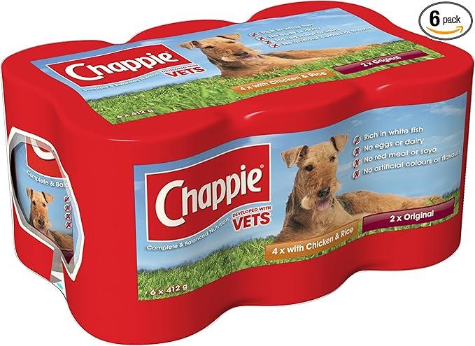Chappie Adult Wet Dog Food, Chicken and Rice, Original, 6 x 412g