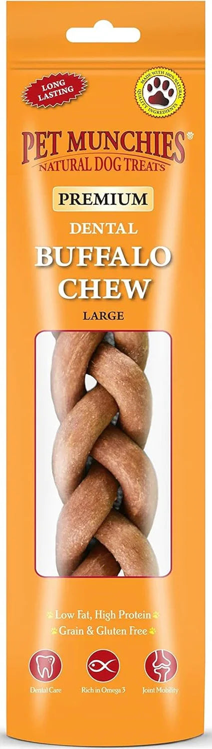 Pet Munchies Large Buffalo Dental Chew, Healthy, Natural and Long-Lasting Dog Treats, Grain Free and Low in Fat 90g