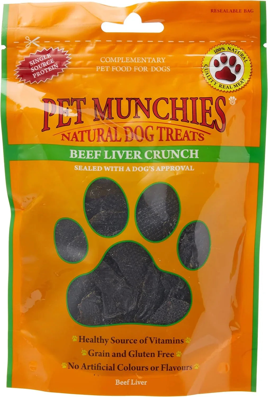 Pet Munchies Beef Liver Crunch Dog Treats, Premium Grain Free Dog Chews with Natural Real Meat 90g