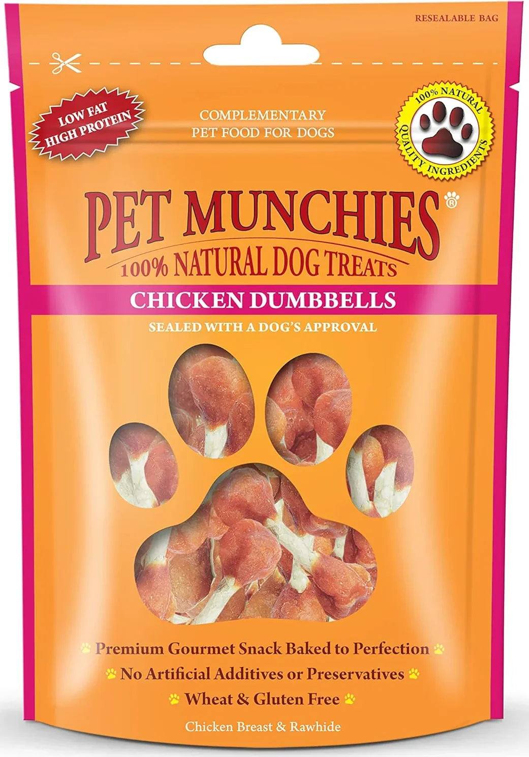 Pet Munchies Chicken and Rawhide Dumbbells Dog Treats, Premium Grain Free Dog Chews with Natural Real Meat, Low in Fat and High in Protein 80g
