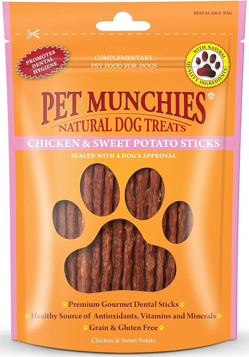Pet Munchies Chicken and Sweet Potato Dog Treats, Healthy Grain Free Dental Sticks with Natural Real Meat 90g