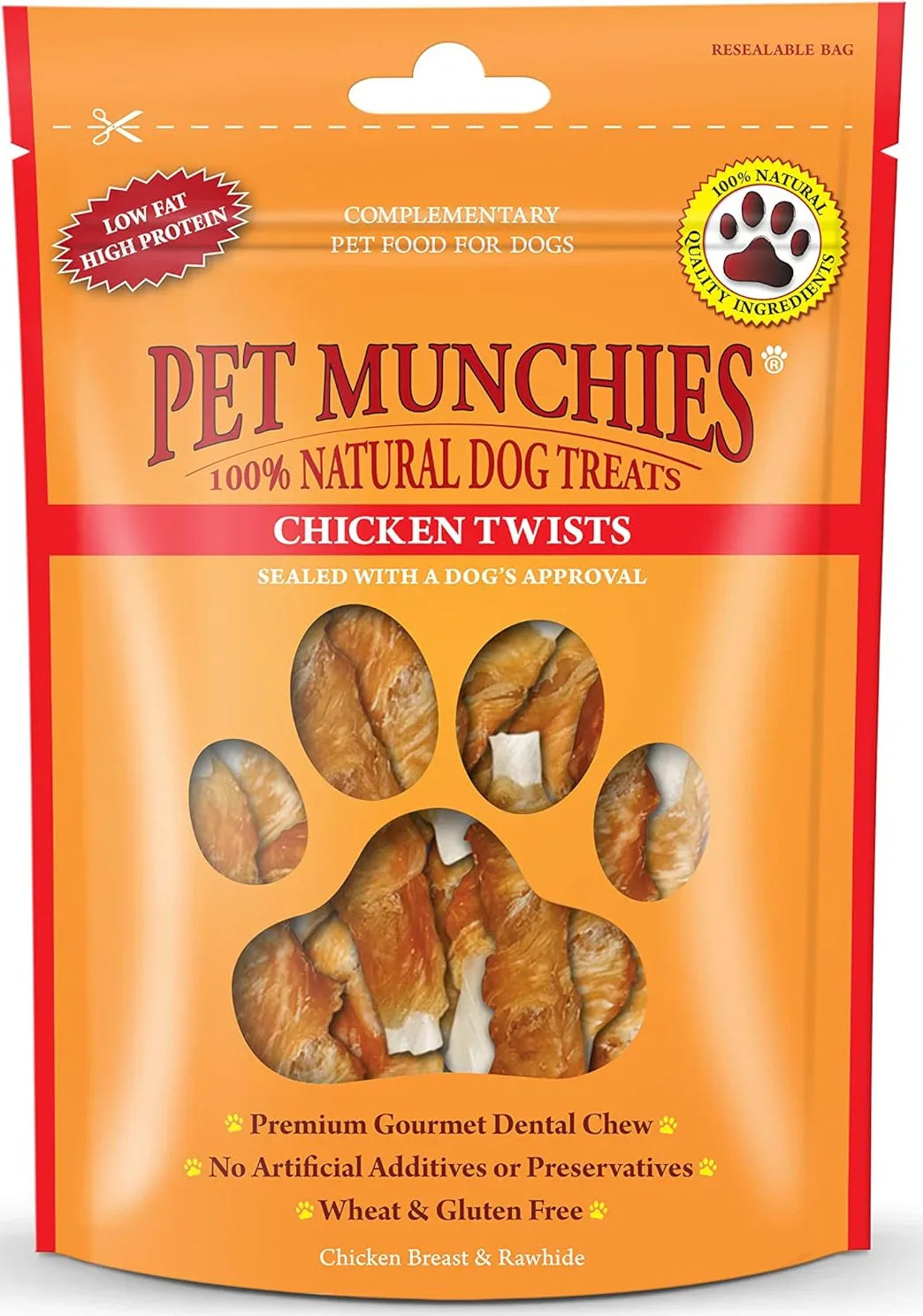 Pet Munchies Chicken Twists Dog Treats, Premium Grain Free Dental Sticks with Natural Real Meat, Low in Fat and High in Protein 80g
