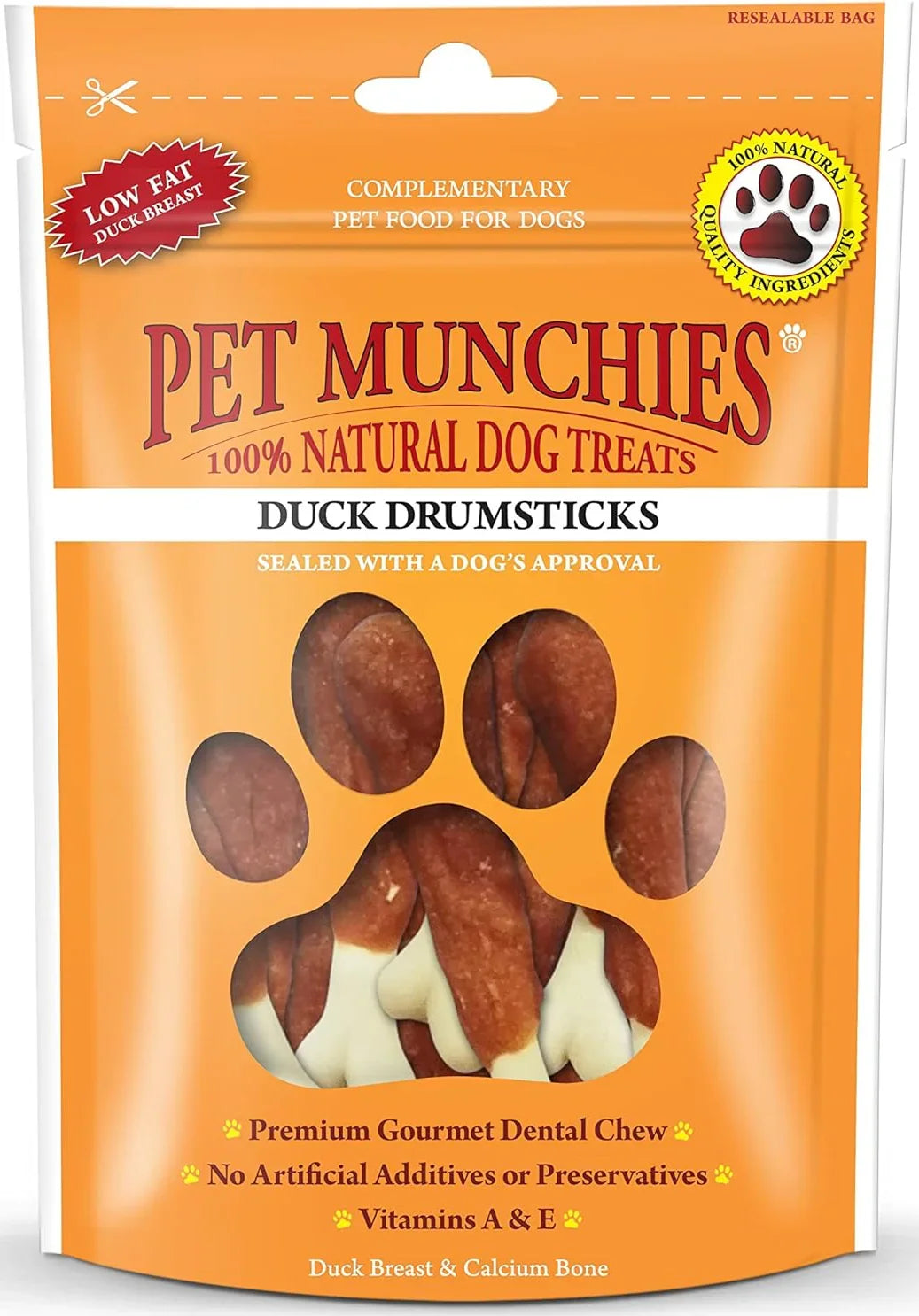 Pet Munchies Duck Drumsticks Dog Treats, Premium Dental Sticks with Natural Real Meat, Low in Fat 100g