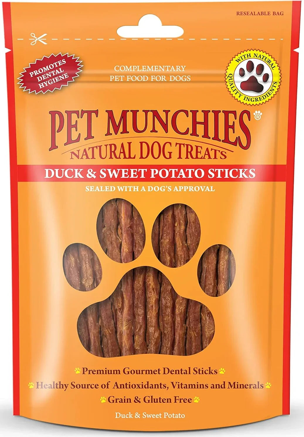 Pet Munchies Duck and Sweet Potato Dog Treats, Healthy Grain Free Dental Sticks with Natural Real Meat 90g