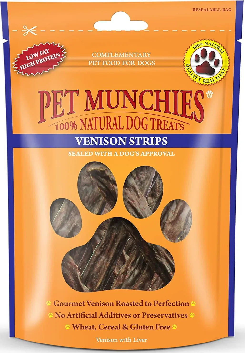 Pet Munchies Venison Strips Dog Treats, Premium Wheat Free Dog Chews with Natural Real Meat, Low in Fat and High in Protein 75g
