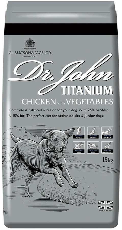 Dr. John Titanium Complete Dry Dog Food 15kg - Chicken, Vegetables and Mussel