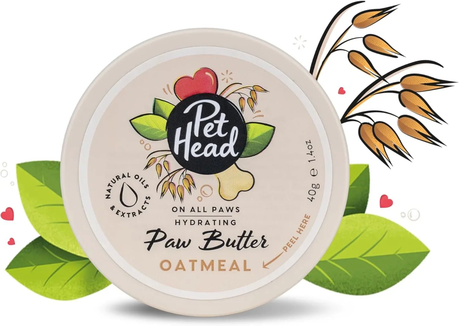 PET HEAD Oatmeal Paw Butter 40g, On All Paws, Paw Moisturiser Balm, Soothes & Nourishes for Soft Crack-free Paws and Noses, Professional Grooming, Vegan, Lick-Safe, Gentle Formula for Puppies