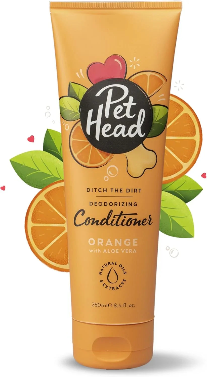 PET HEAD Dog Conditioner 250ml, Ditch the Dirt, Orange Scent, Best Dog Conditioner for Smelly Dogs, Deep Cleans Removes Odours, Deodorising, Vegan, Professional Grooming, Gentle Formula for Puppies