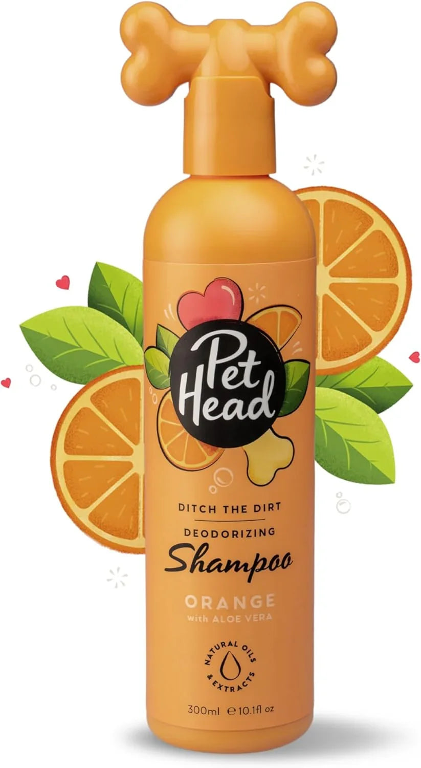 PET HEAD Dog Shampoo 300ml, Ditch the Dirt, Orange Scent, Best Dog Shampoo for Smelly Dogs, Deep Cleans Removes Odours, Deodorising Vegan Pet Shampoo, Professional Grooming, Gentle Formula for Puppies