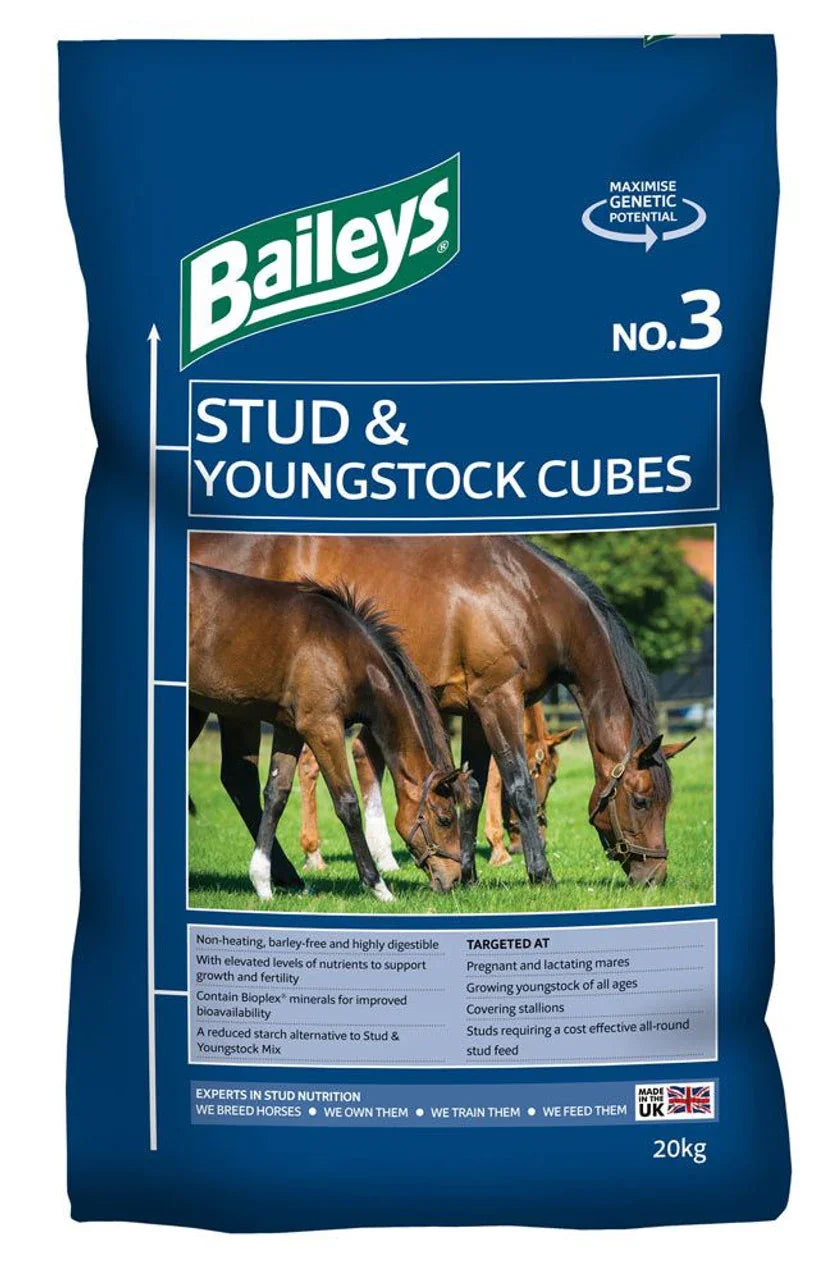 Baileys No. 3 Stud and Youngstock Cubes 20kg Barley Free, For Horses