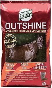 Baileys Outshine Horse Feed 20kg - High Oil Supplement for Coat Shine, Weight Gain & Stamina, Low Starch Formula