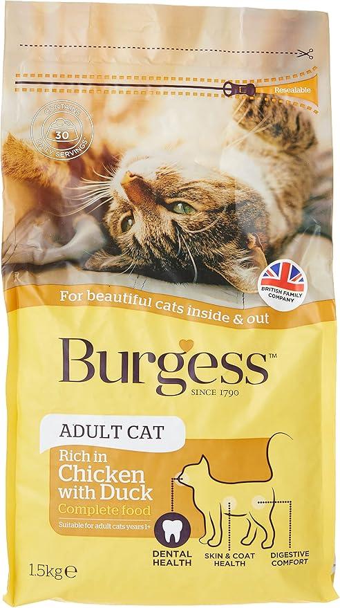Burgess Adult Cat Food British Chicken and Duck - 1.5 kg, Brown