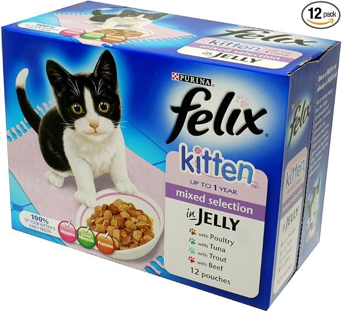Felix Pouch Kitten Mixed Selection in Jelly, 100 g (Pack of 12)