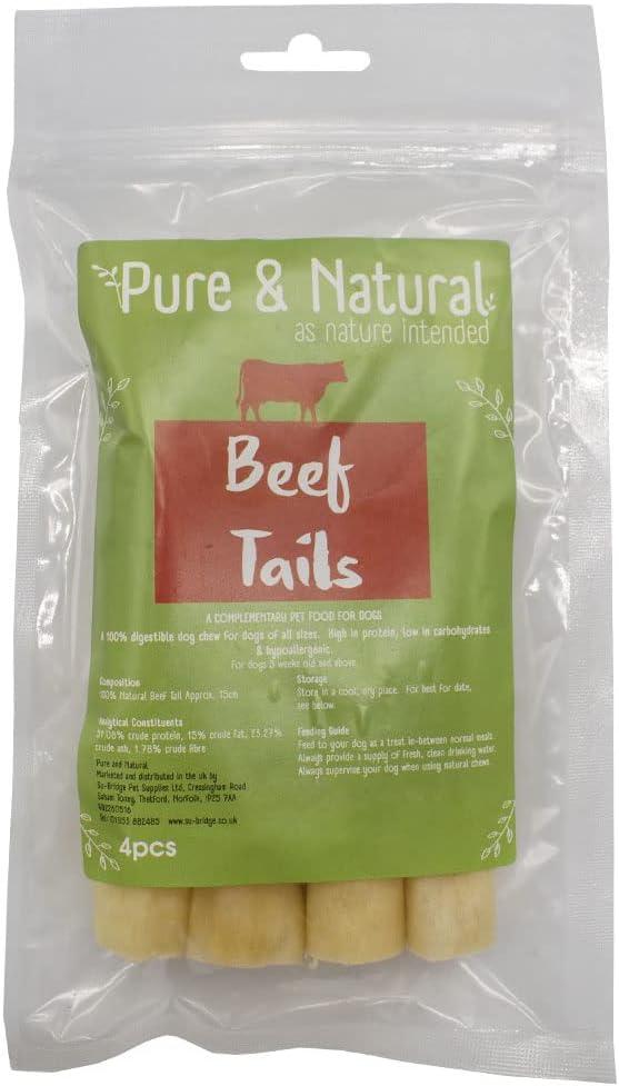 Pure & Natural Beef Tails for Dogs 15cm/6" - 100% Natural Dog Chews Long Lasting for Dental Health & Protein Treats - 4 Pack