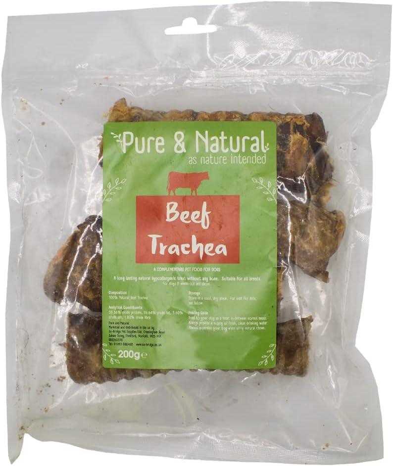 Pure & Natural Beef Trachea for Dogs - Natural Dog Chews Long Lasting Healthy Dental Chews with Collagen - 200g