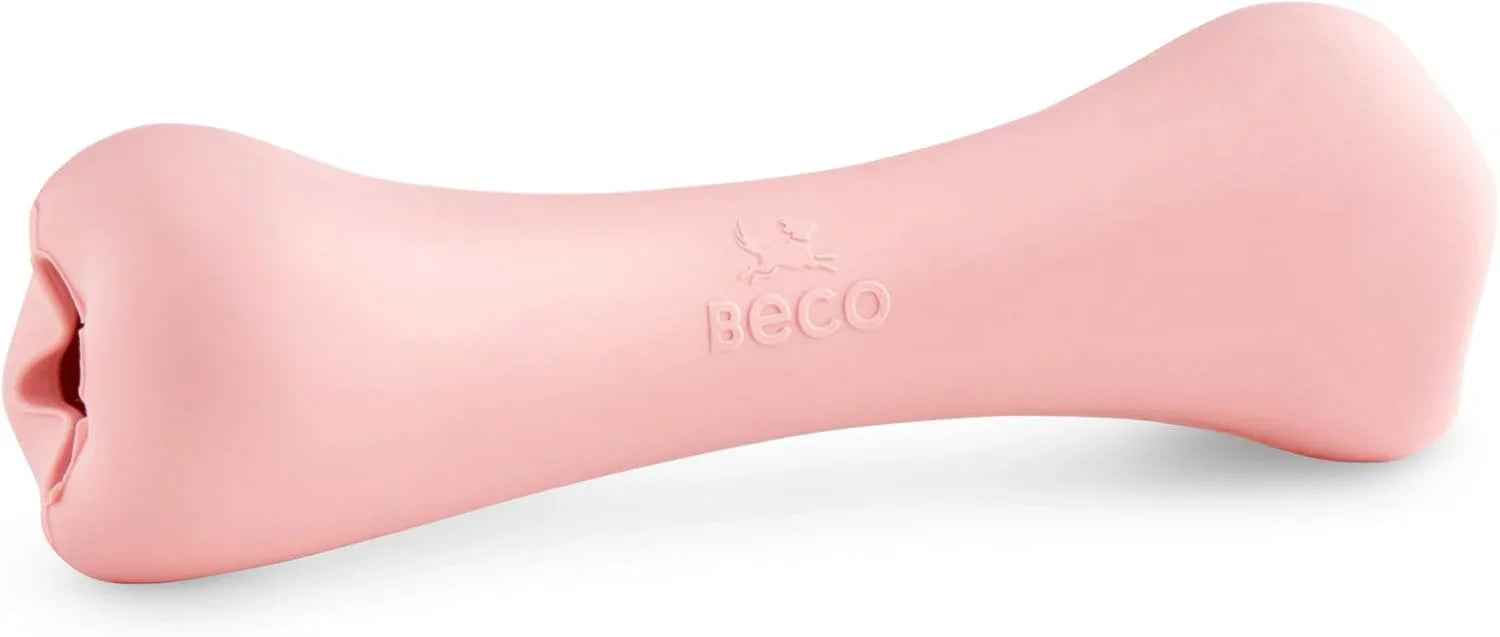 Beco Treat Bone - Dog Chew Bone with Treat Hole, Enrichment Toy for Dogs, Natural Rubber - Pink