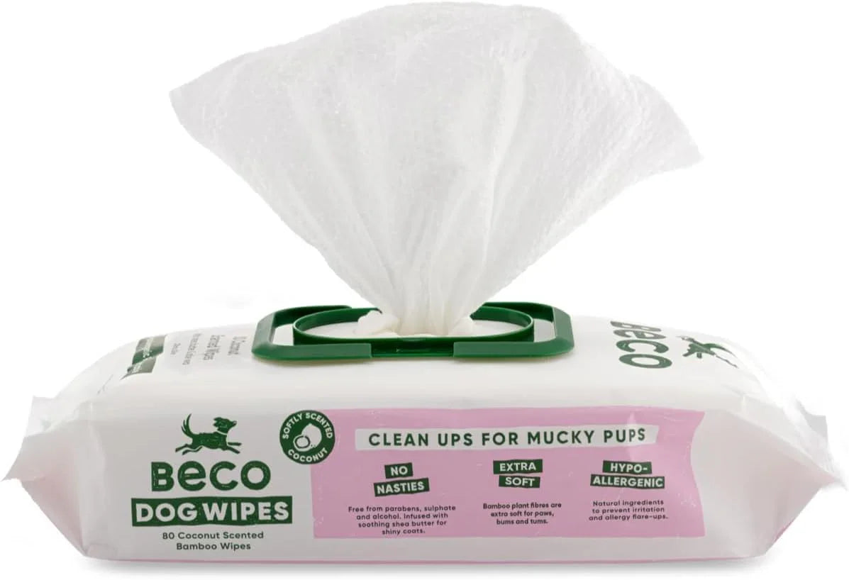 Beco Bamboo Dog Wipes - Plastic Free 80 Wipes, (Coconut Scented)