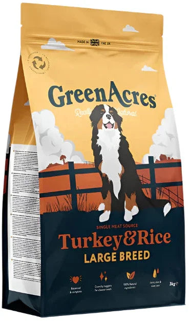 GreenAcres Large Breed Adult Turkey and Rice Dog Food 3KG