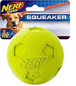 Nerf Dog rubber soccer squeak ball in green, 4in