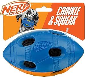 Nerf Dog Bash Squeak & Crunch Football 6In Blue/Orange