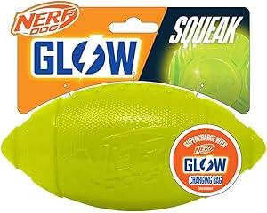 Nerf Dog Ultra Glow Classic Squeak Football 7In Green