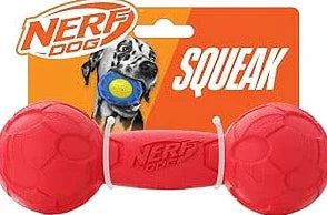 Nerf Dog Rubber Bash Squeak Barbell 7In Red