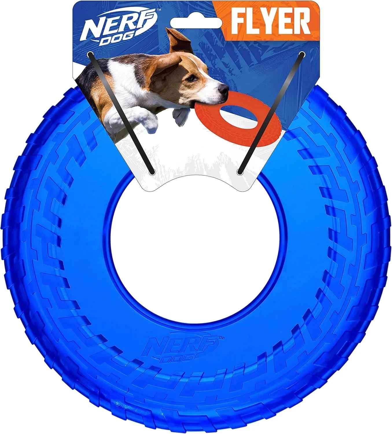 Nerf Dog enhanced TPR tire flyer disc in translucent blue, 10in