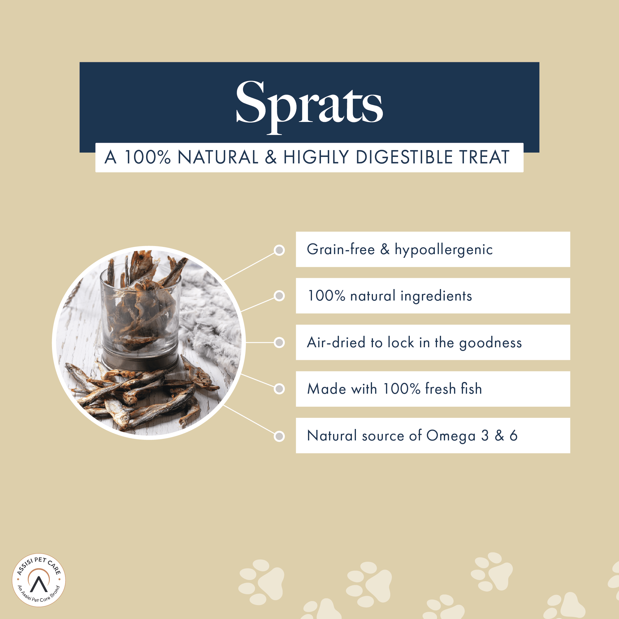 Hollings Sprats – 500g Tub, Natural Air-Dried Fish Dog Treats