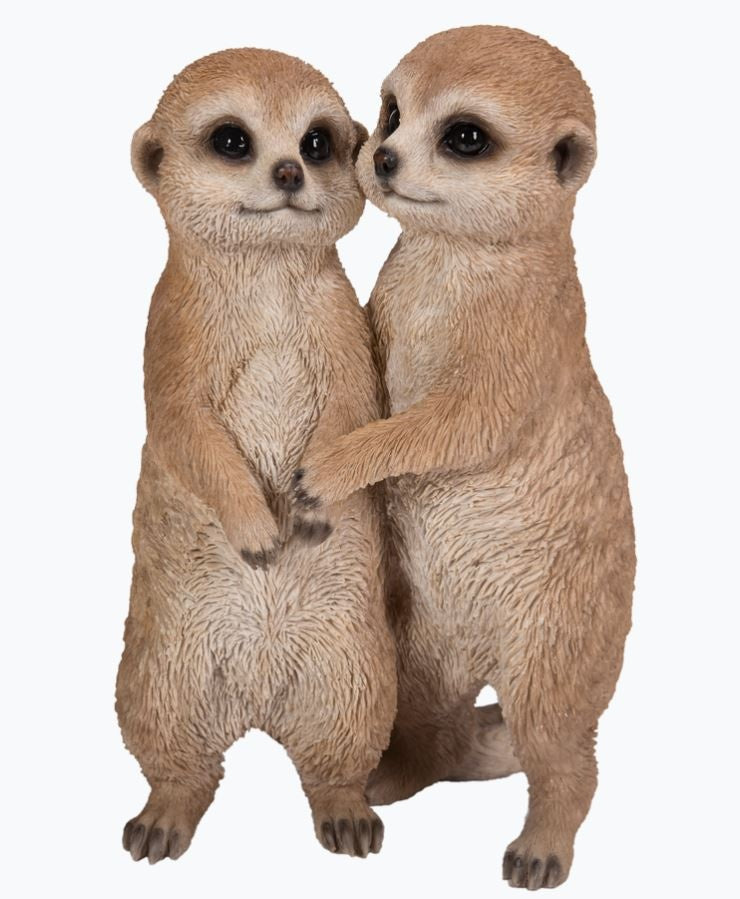Vivid Arts Hugging Meerkats – Size B Resin Garden Ornament