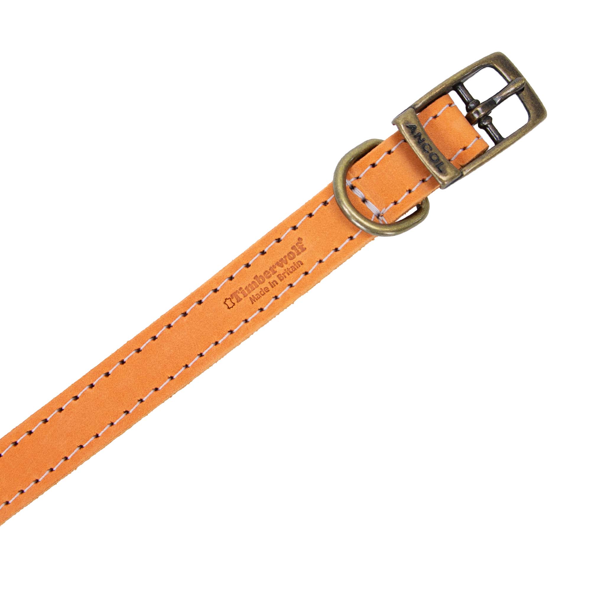Close-up of the mustard Timberwolf strap showing the buckle and stitching down both sides