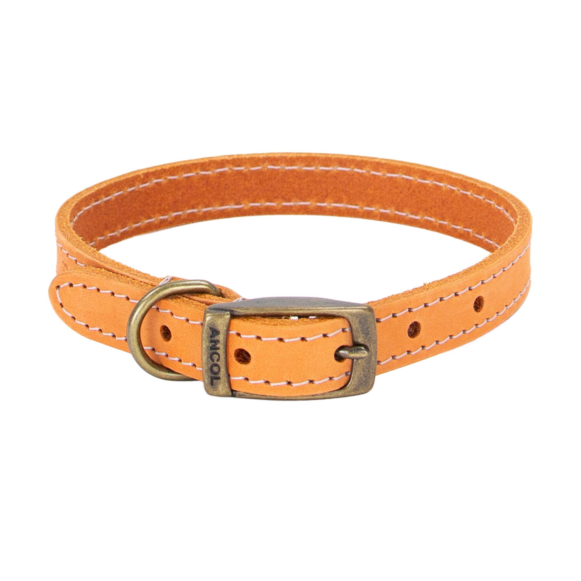 Ancol Timberwolf mustard bridle leather dog collar, buckled, with contrast stitching