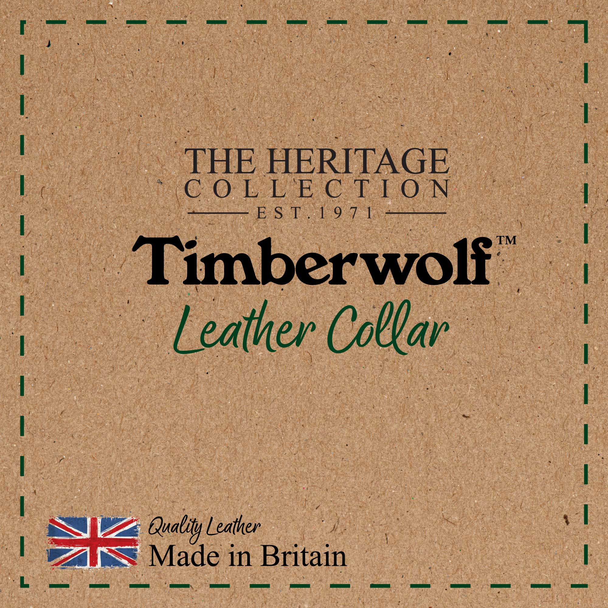 Ancol Heritage Collection Timberwolf leather collar packaging card, made in Britain