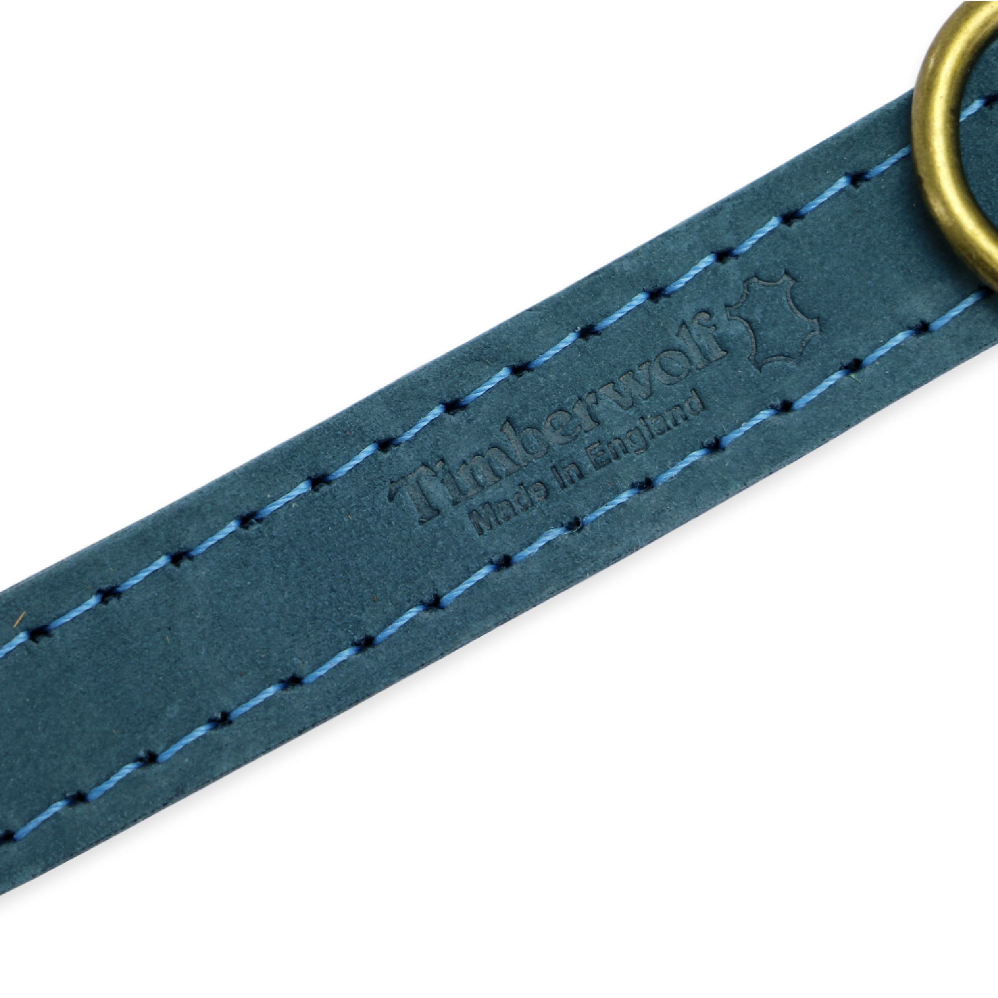 Detail of the blue Timberwolf strap showing the stitching down both edges