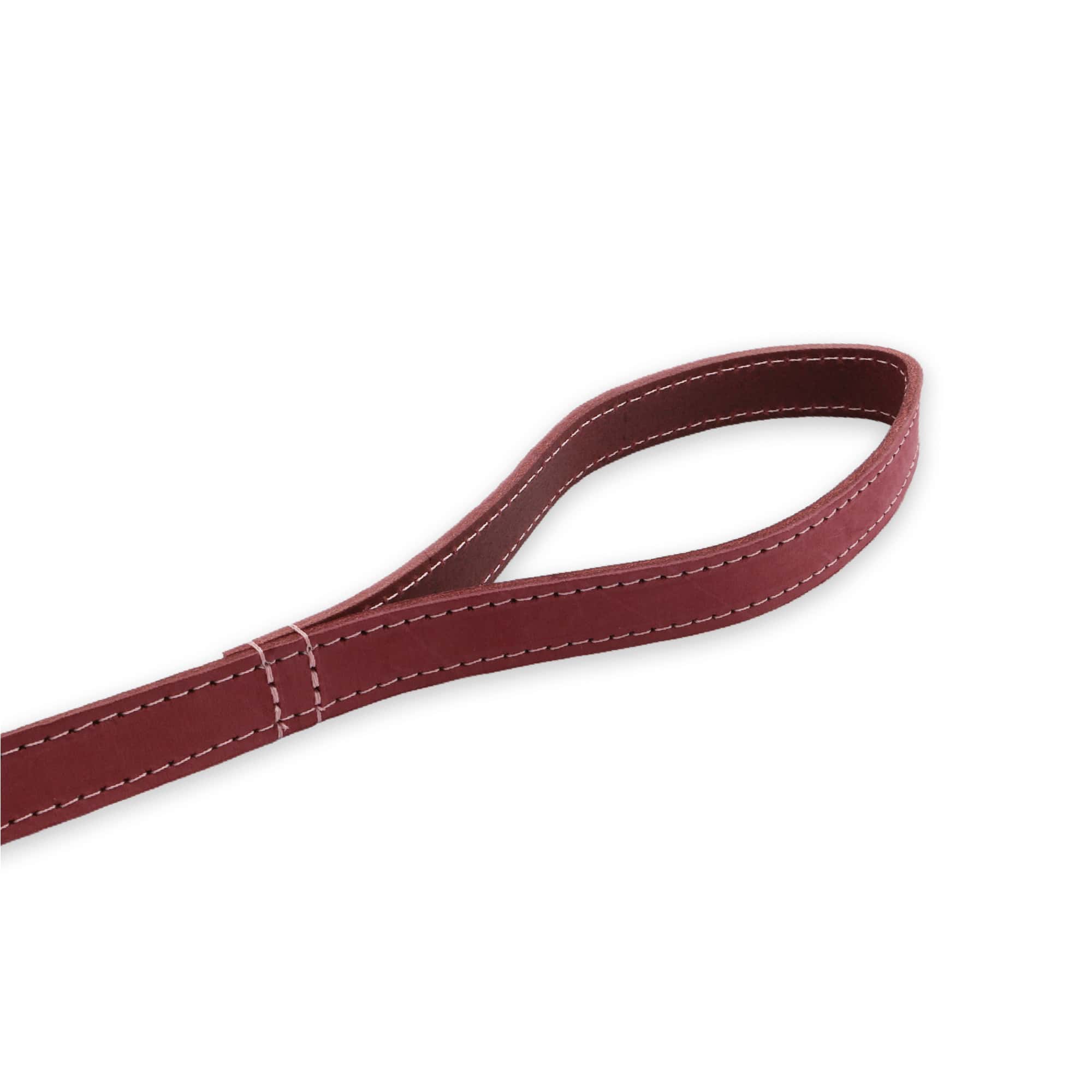 Close-up of the stitched handle loop on the raspberry Timberwolf lead