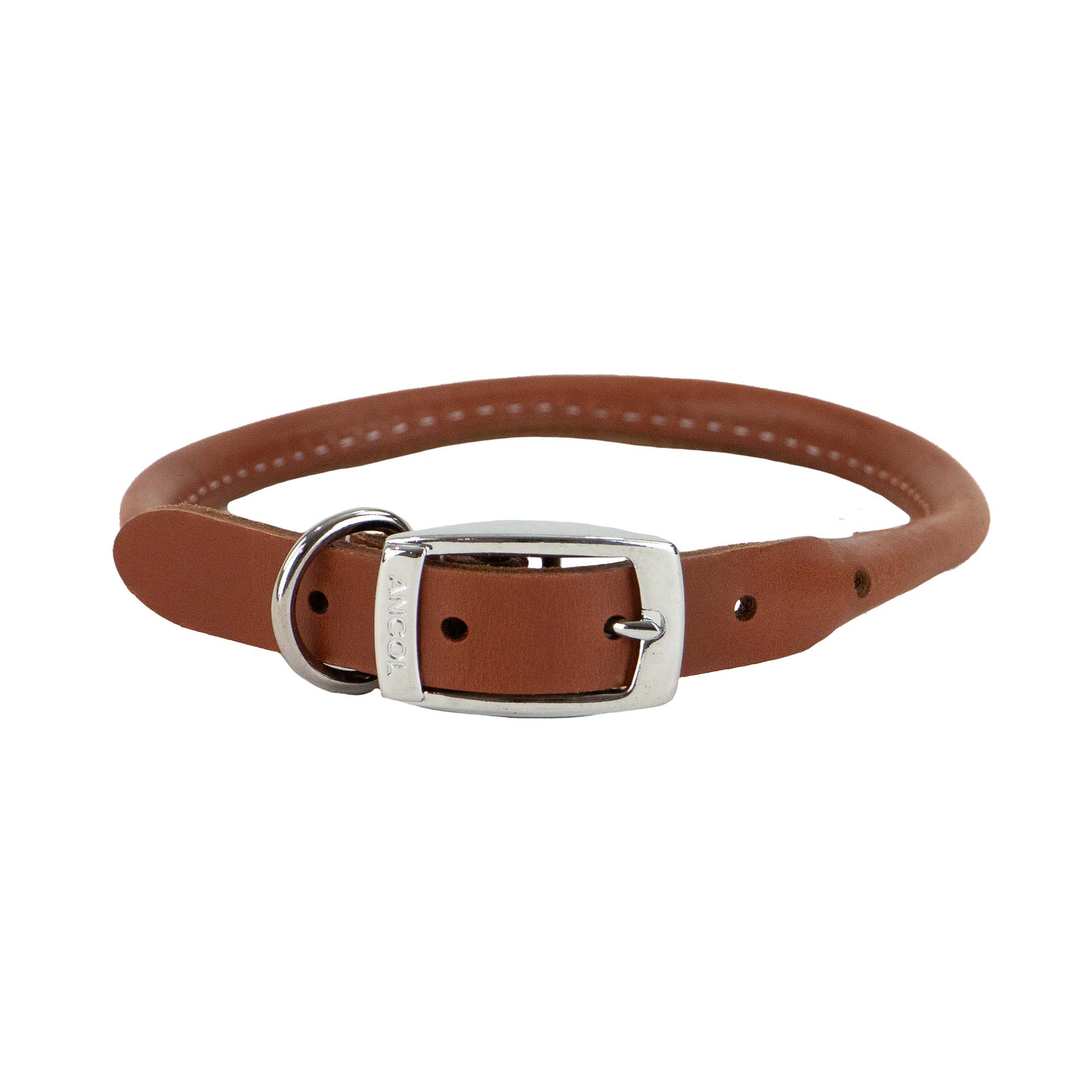 Ancol Heritage rolled leather dog collar in tan with a buckle