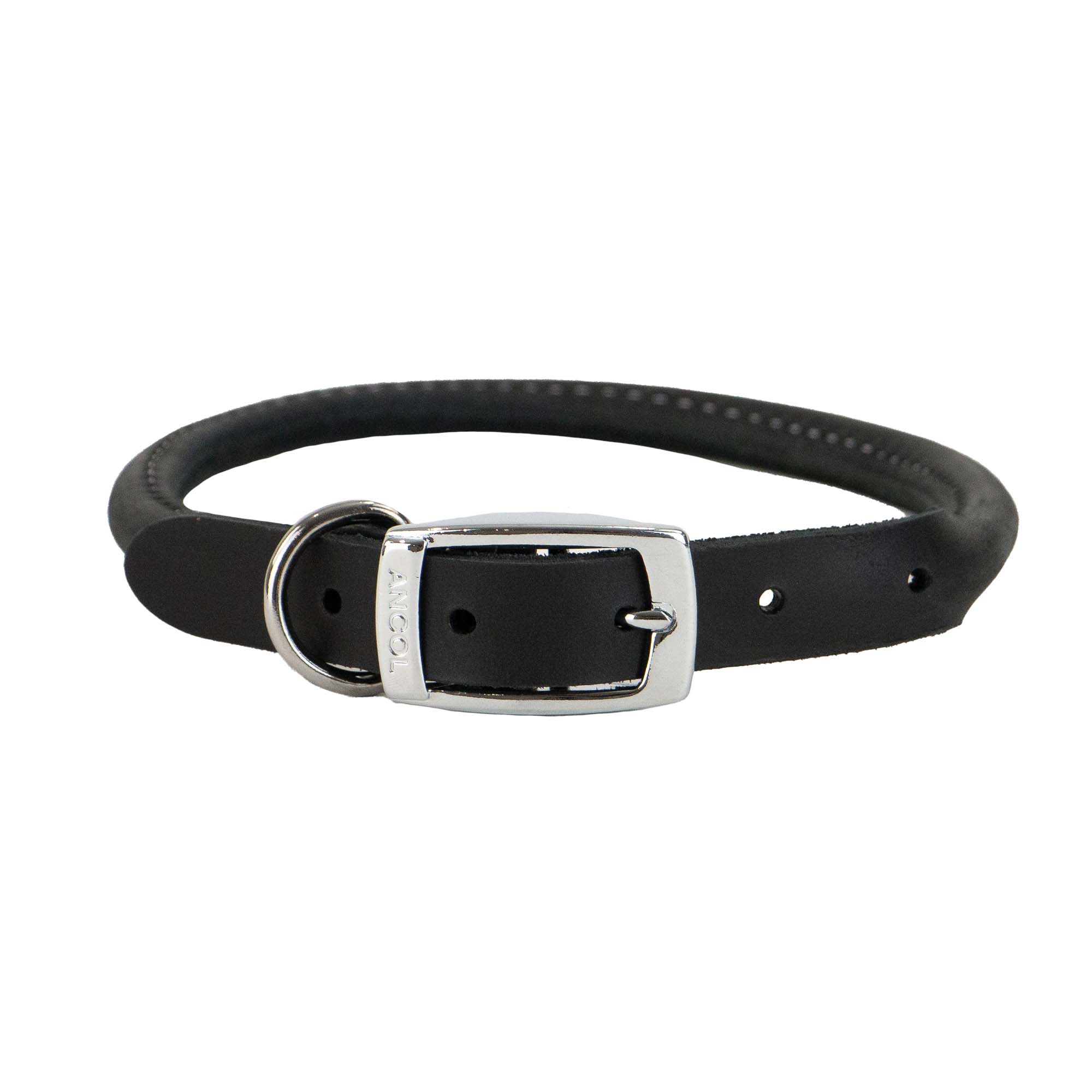 Ancol Heritage rolled leather dog collar in black with a buckle