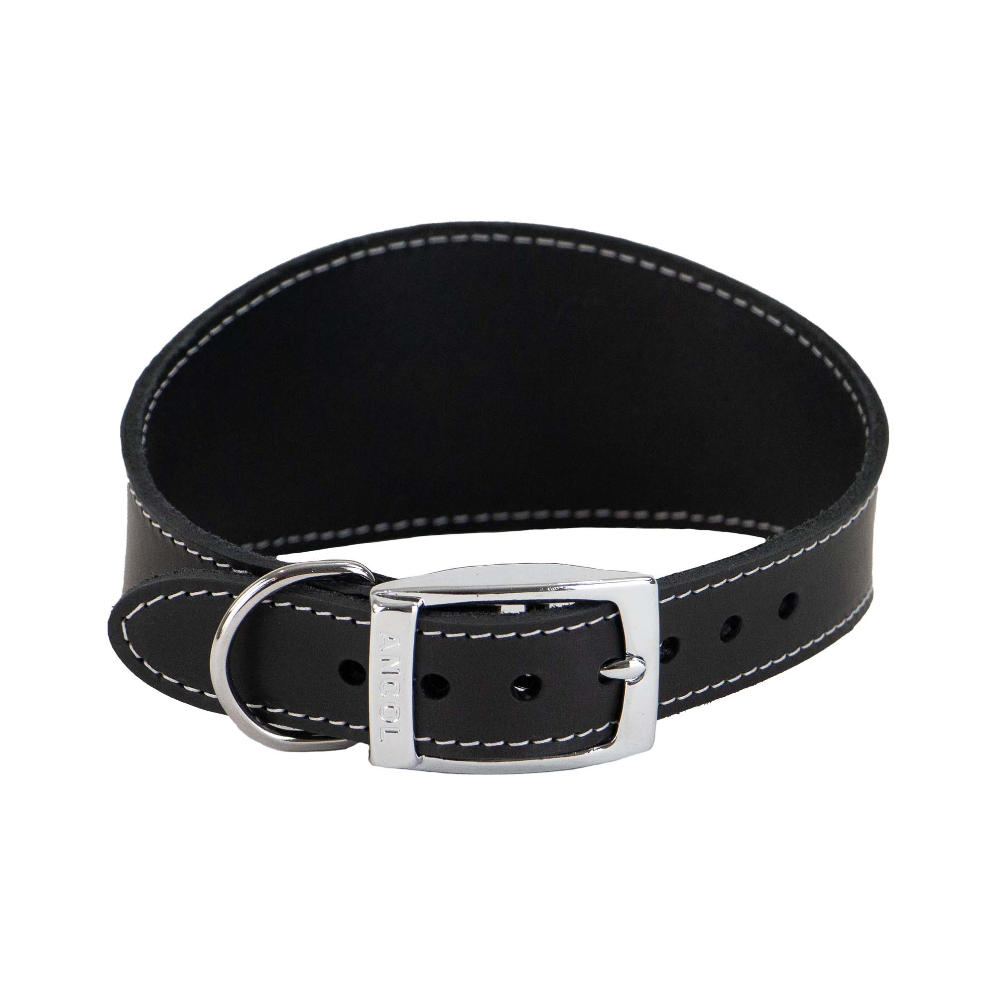 Ancol Heritage black leather hound collar with a wide front section and buckle