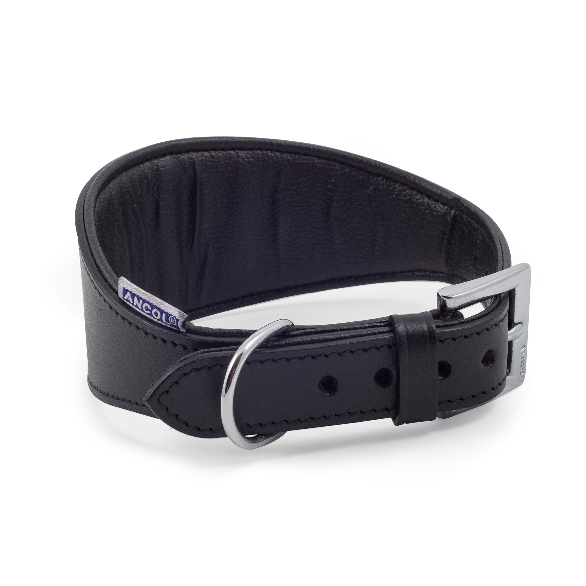 Ancol Heritage black padded leather hound collar with its soft padded lining