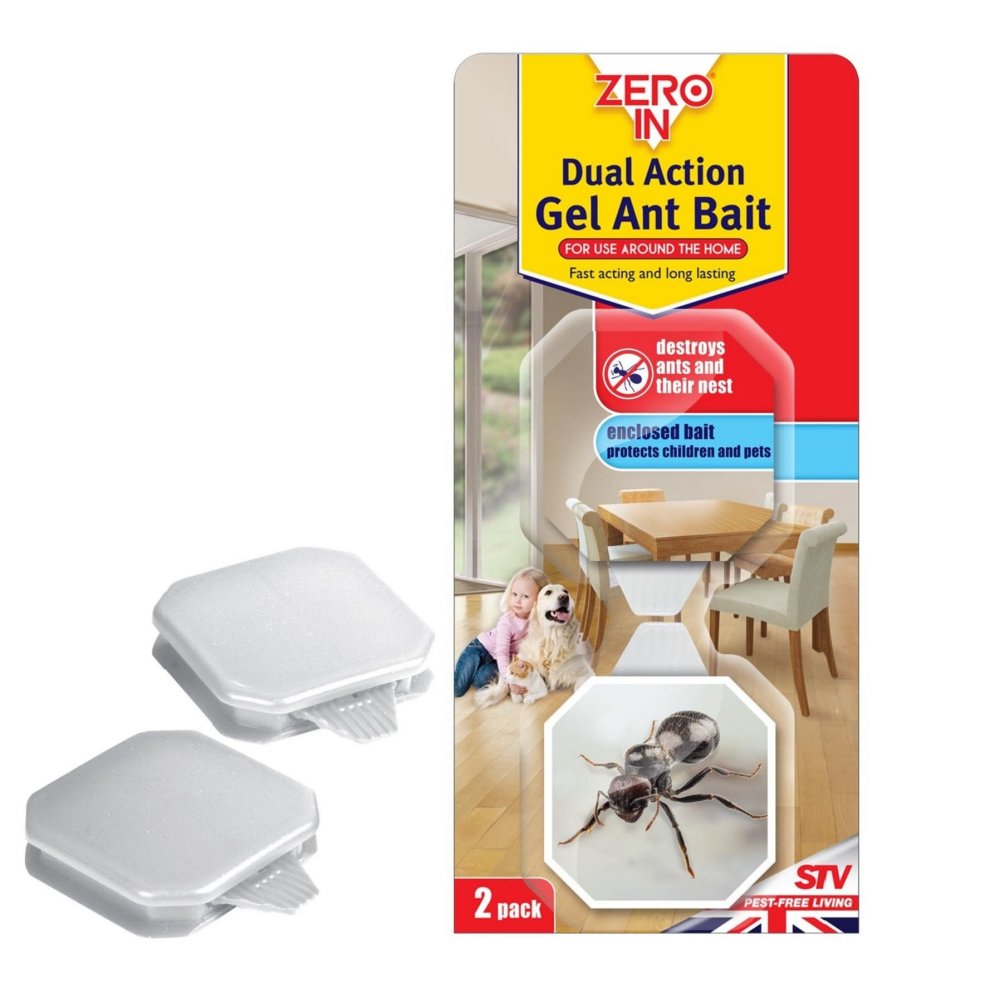 STV Zero In Dual Action Ant Bait Gel Stations – 2 Pack, Kills Ants & Nest