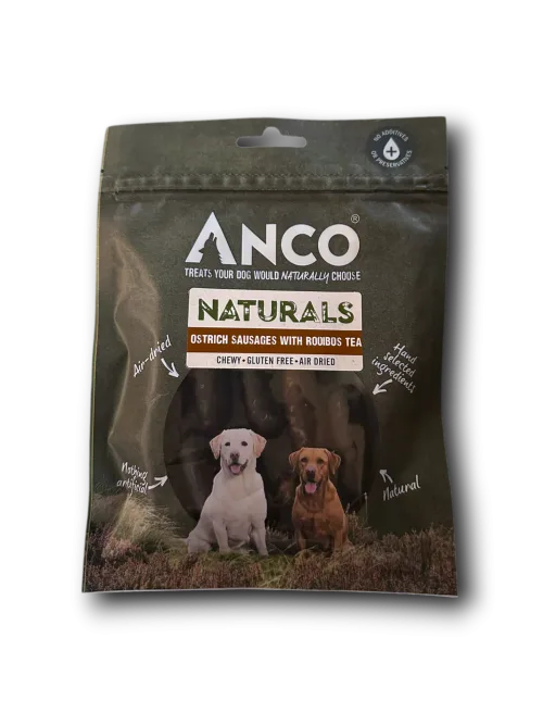 Anco Naturals Ostrich Sausage with Rooibos Dog Treats 9pc – Nutrient-Rich, Unique Flavour