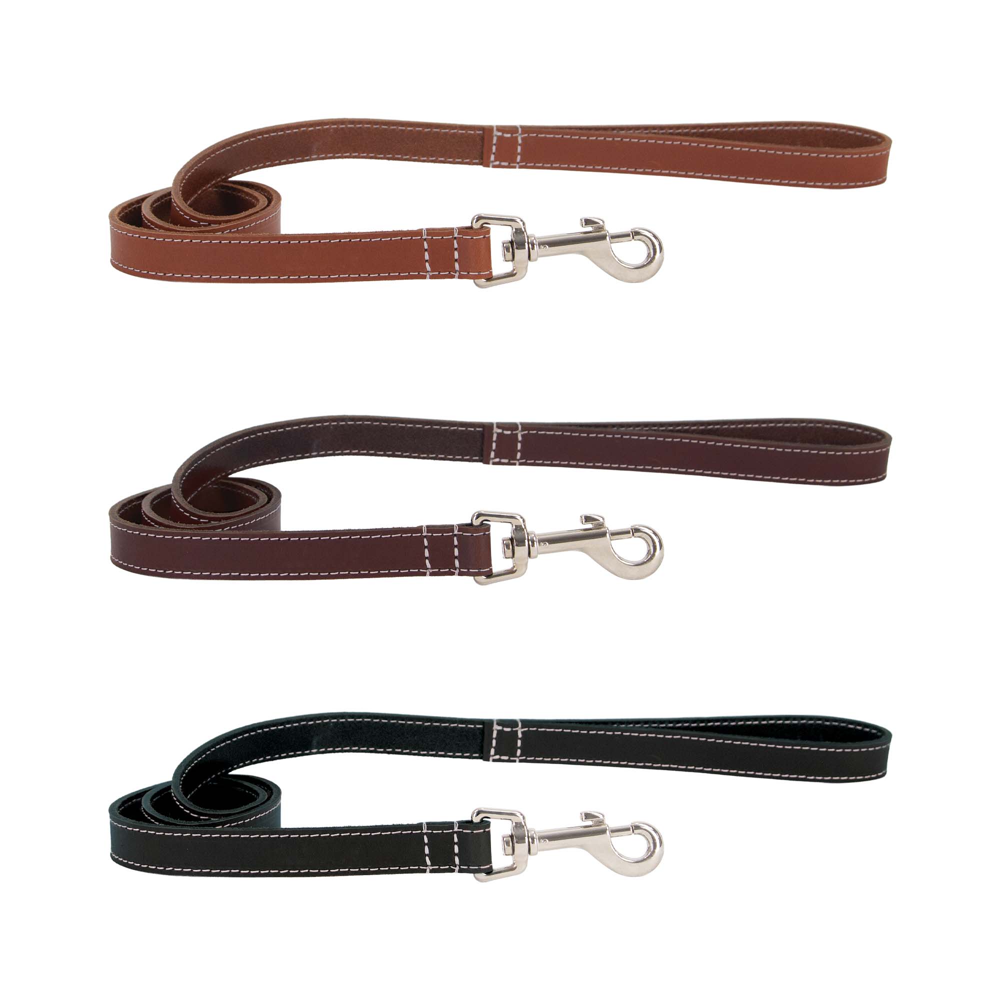 Ancol Heritage leather leads in tan, oxblood and black