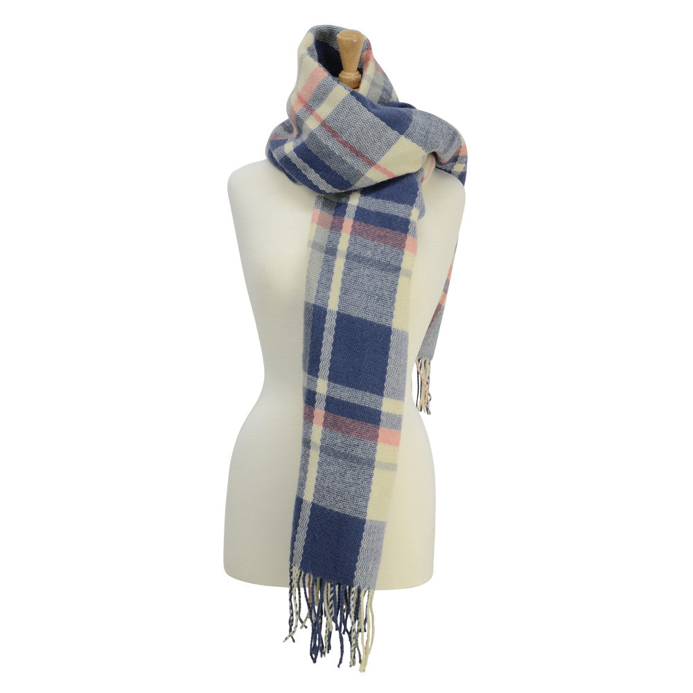 HyFASHION Ladies Supersoft Tartan Scarf – Soft Blue/Cream/Peach