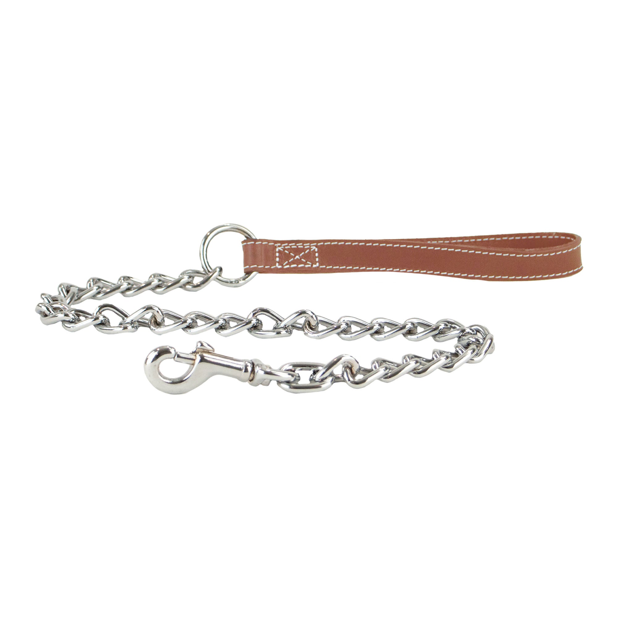 Ancol Heritage chain dog lead with a tan bridle leather handle