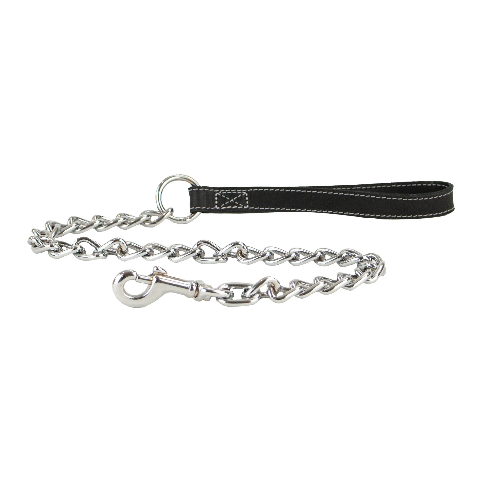 Ancol Heritage chain dog lead with a black bridle leather handle