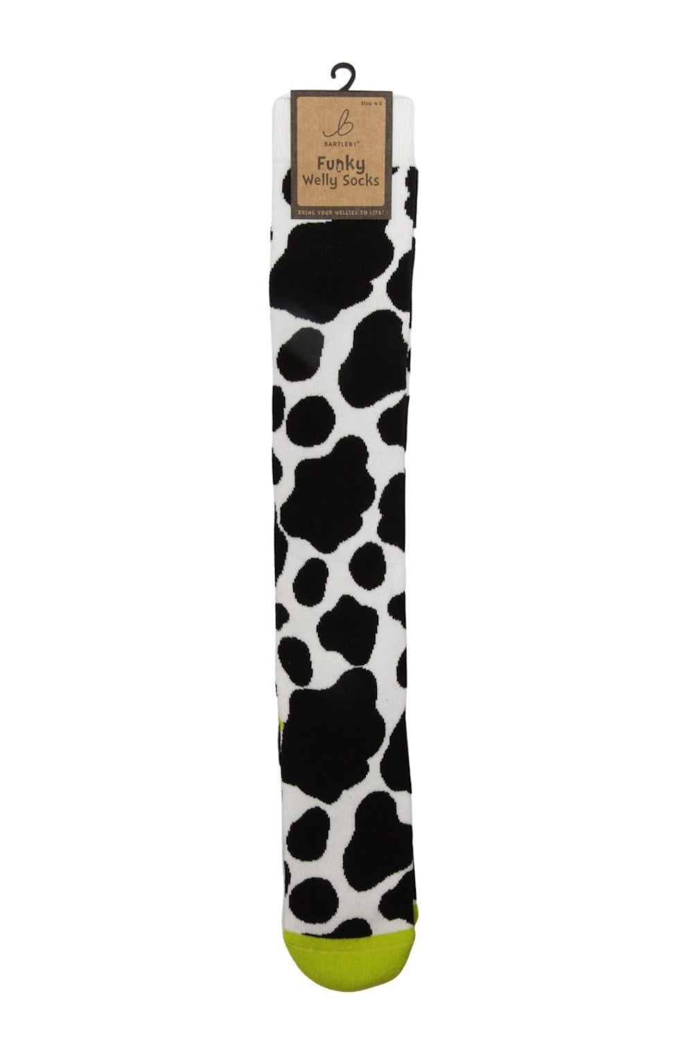 Bartleby Funky Welly Socks – Cow Patch, Ladies Size 4-7, Cotton Rich